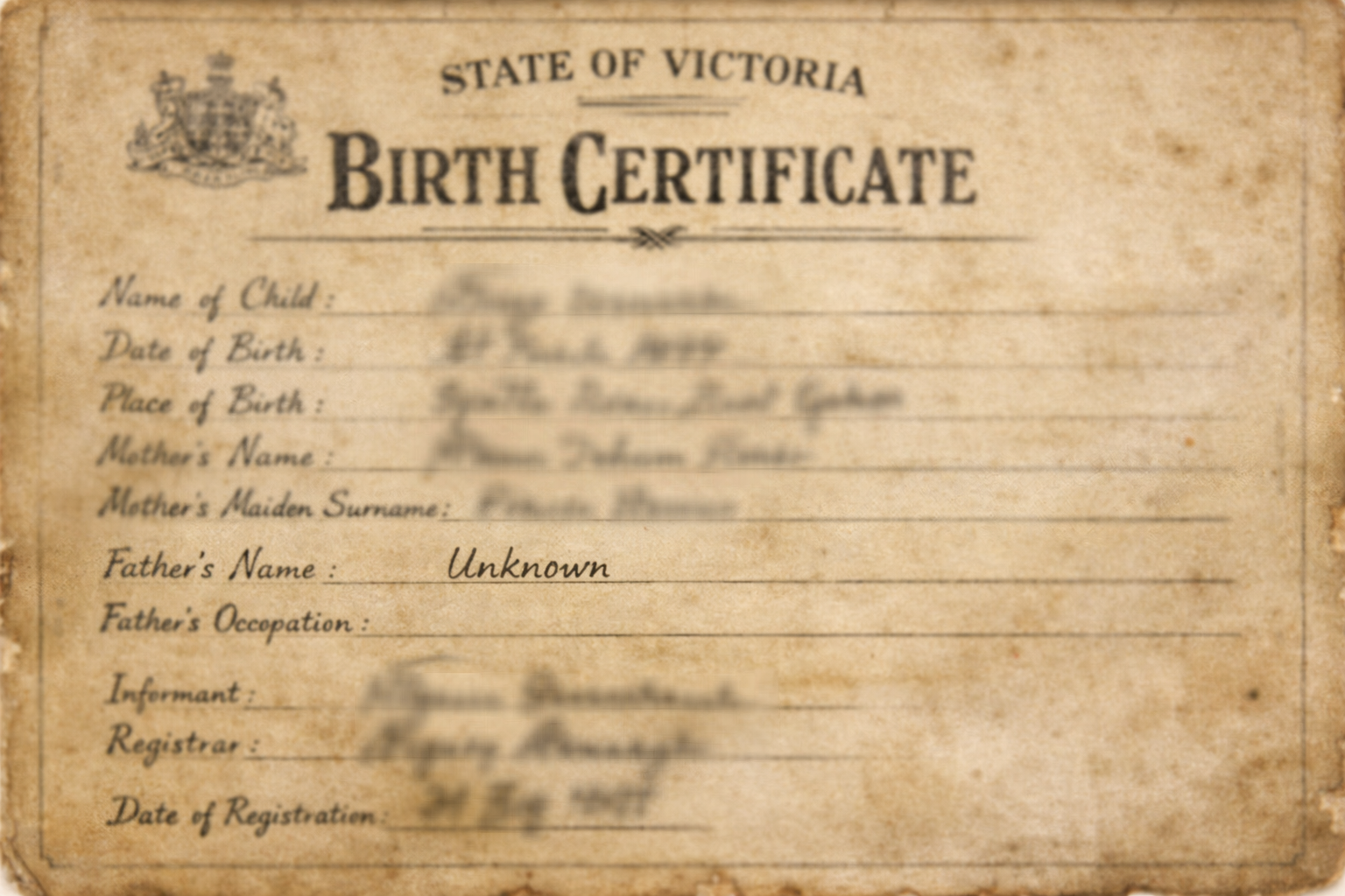 A Victorian era birth registration document