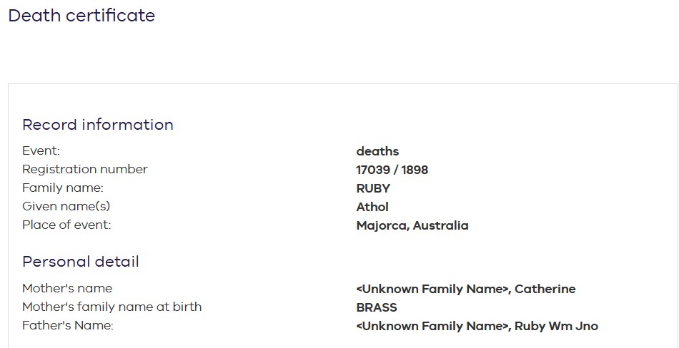 RUBY Athol 1898 Death