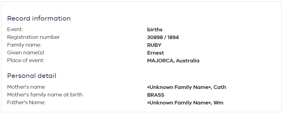 RUBY Ernest 1894 Birth