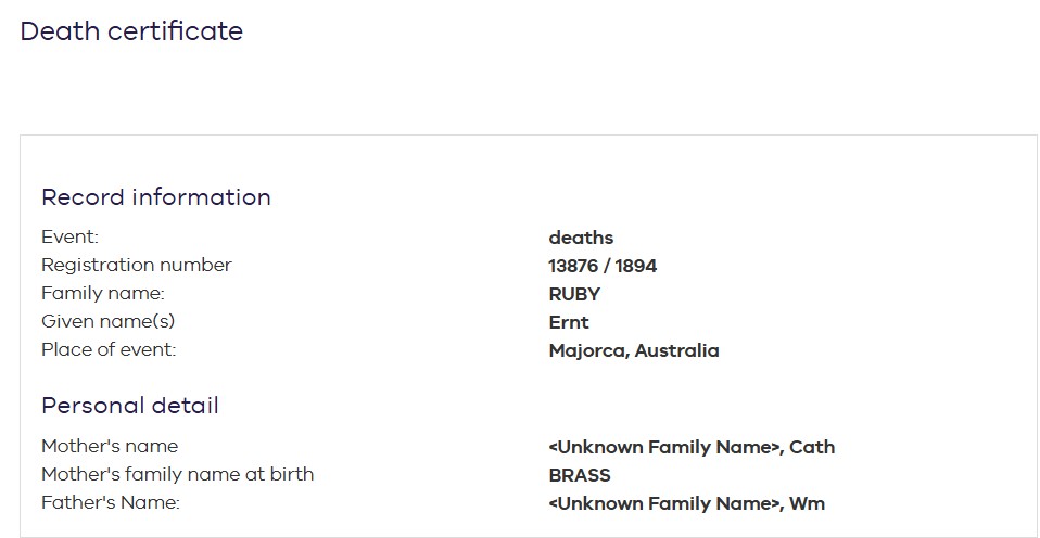 RUBY Ernest Death 1894