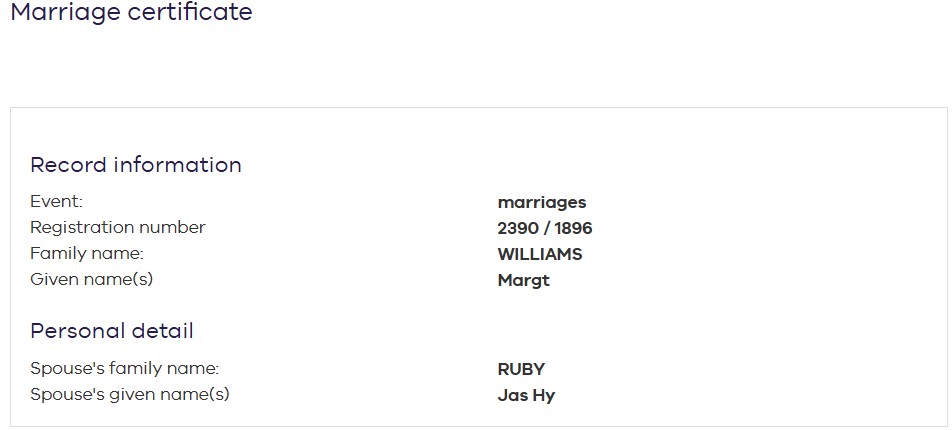 RUBY James Henry / WILLIAMS Margaret (F34) 1896